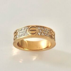 Gold Pavé Screw Zirconia Ring Band